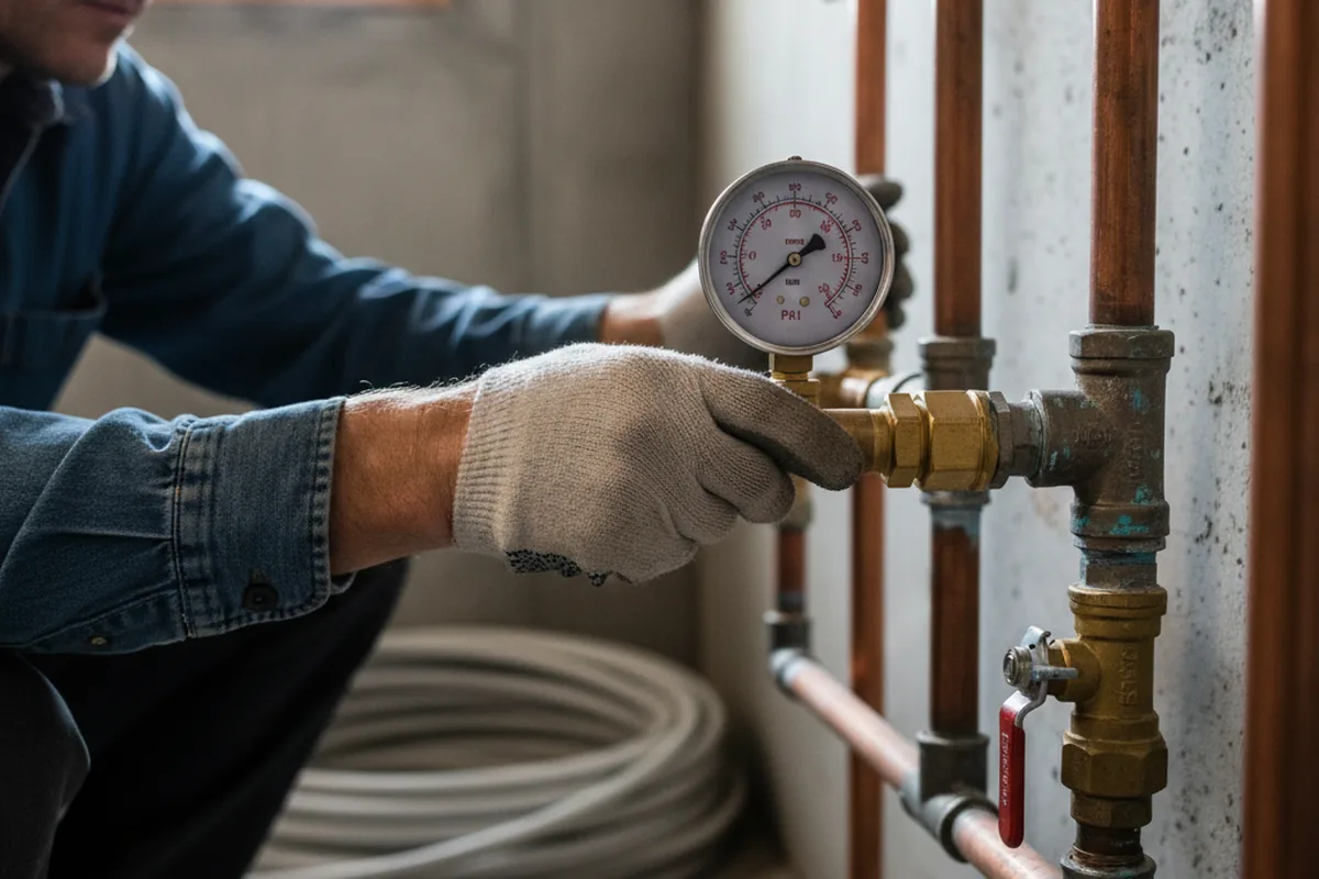 Pressure testing a repaired line during Water Line Repair in Brawley